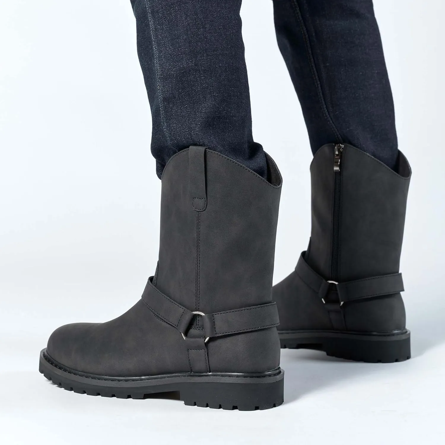 Men's High Top Zippered Closed Motorcycle boots with O-Ring Ankle Straps Tactical Boots Sturdy And Protective Cycling Boots Anti Slip And Wear-Resistant Outdoor Hiking Boots Comfortable Riding Boots