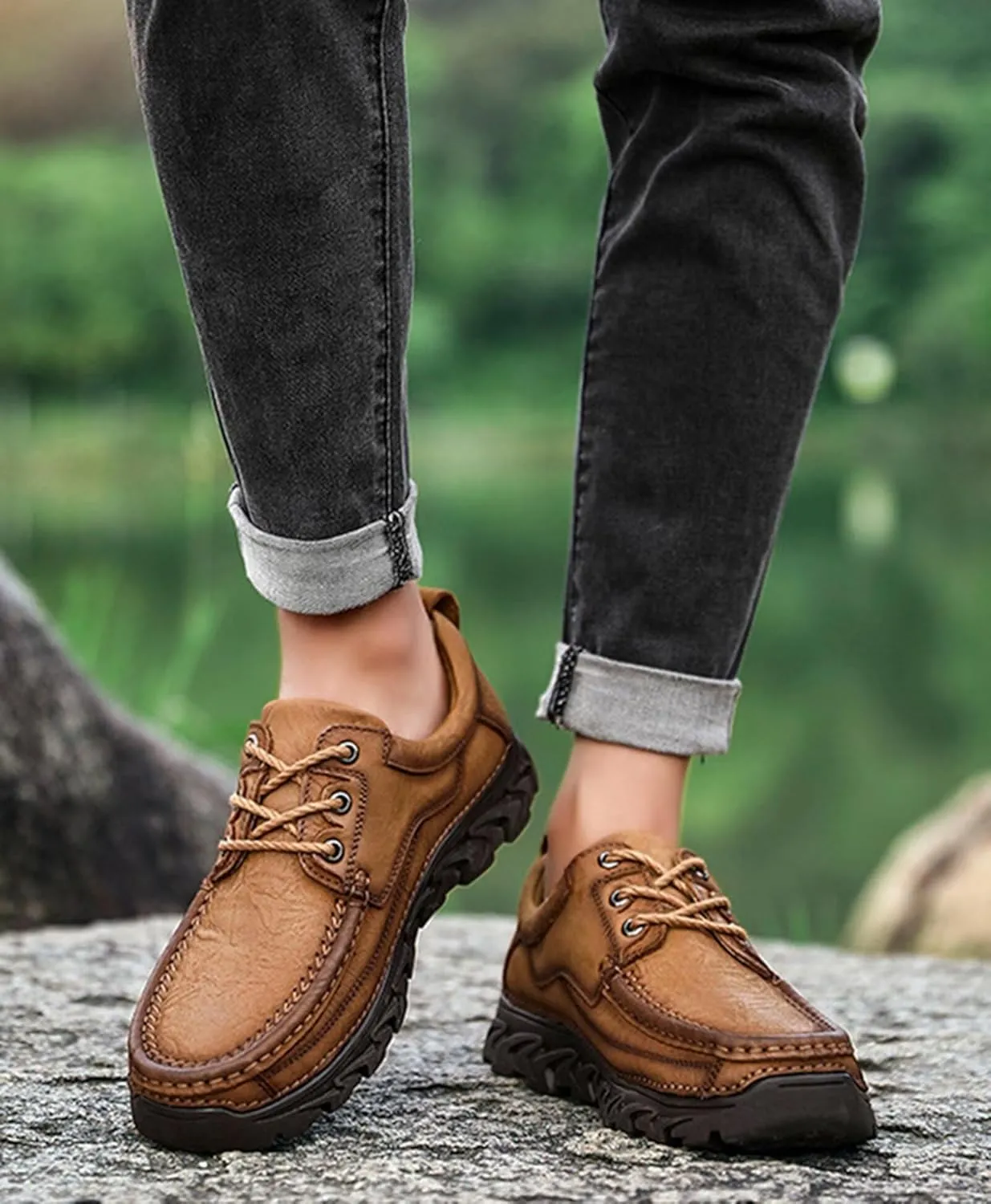 Mens Hiking Shoes Loafers Leather Causal Work Shoes Outdoor Comfortable Walking Shoes Business Shoes