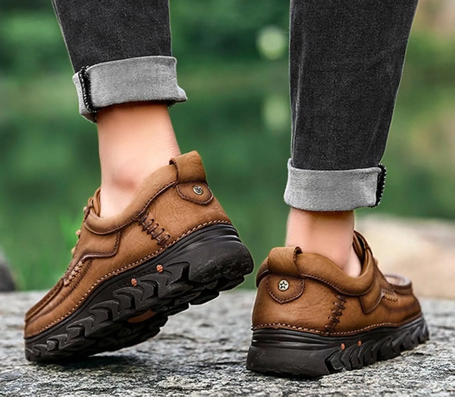 Mens Hiking Shoes Loafers Leather Causal Work Shoes Outdoor Comfortable Walking Shoes Business Shoes
