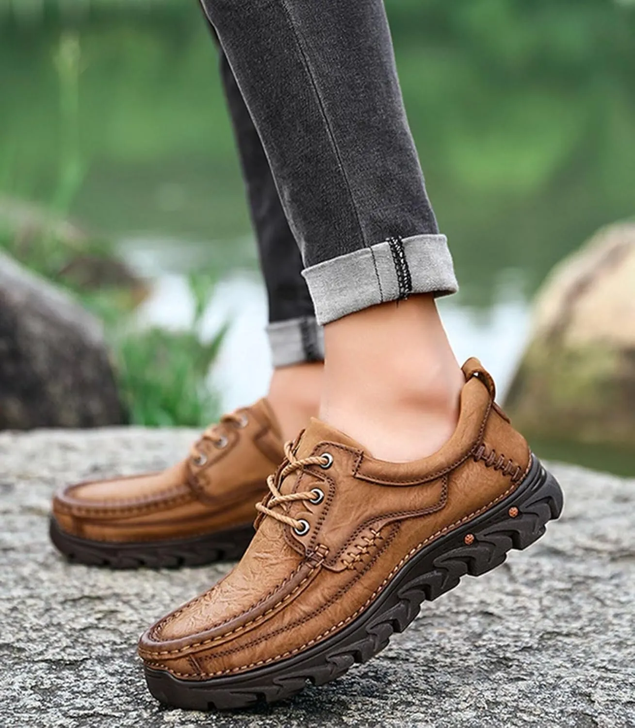 Mens Hiking Shoes Loafers Leather Causal Work Shoes Outdoor Comfortable Walking Shoes Business Shoes