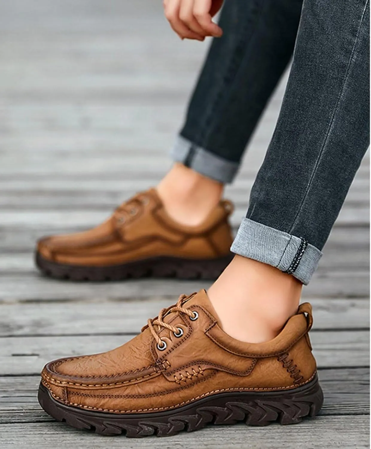 Mens Hiking Shoes Loafers Leather Causal Work Shoes Outdoor Comfortable Walking Shoes Business Shoes