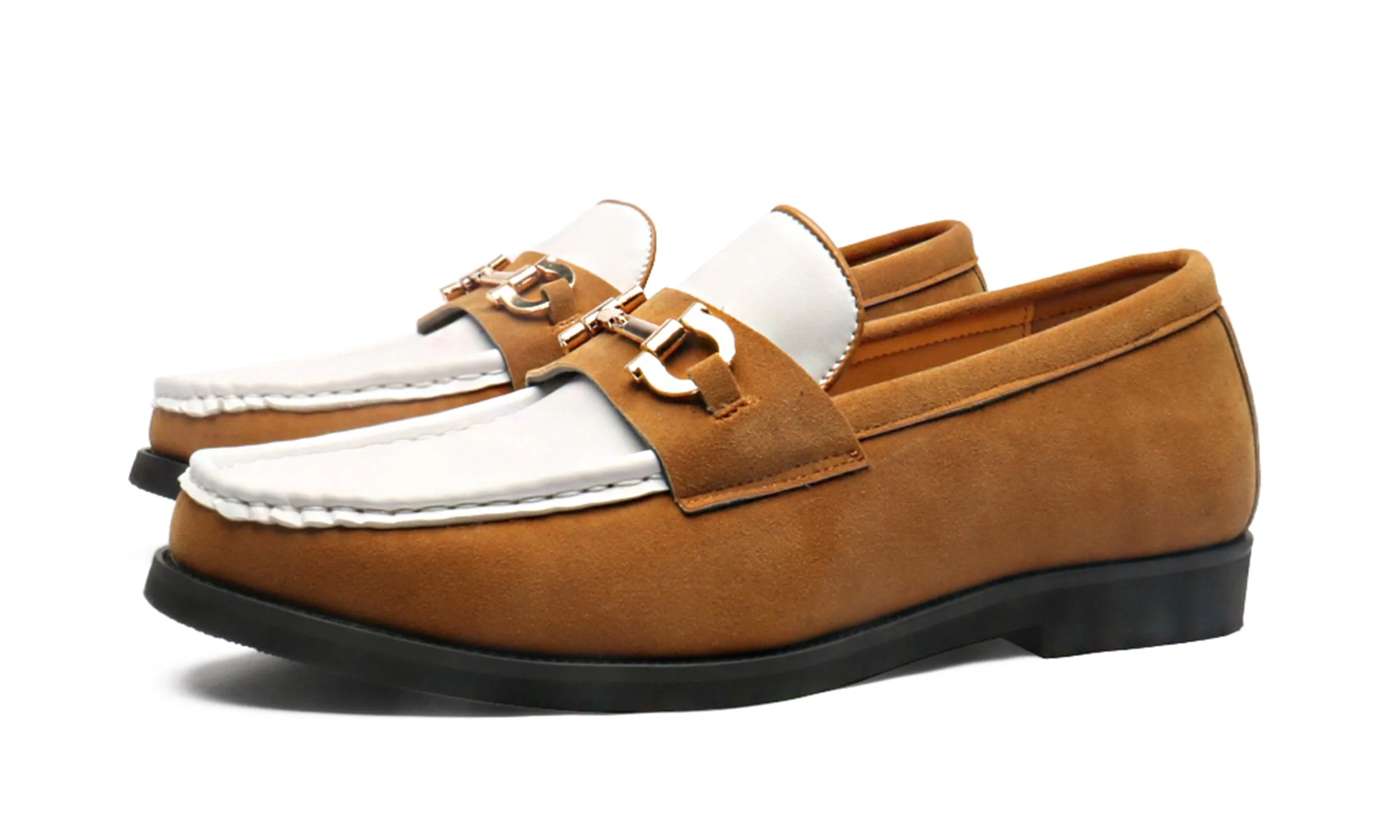 Men's Horsebit Suede Embellished Leather Loafers