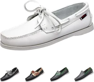 Men's Leather Fashion 2 Eye Boat Shoes,Lightweight Comfort Non-Slip Casual Driving Walking Moccasin Wendy Penny Loafers