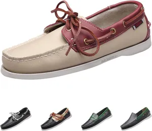 Men's Leather Fashion 2 Eye Boat Shoes,Lightweight Comfort Non-Slip Casual Driving Walking Moccasin Wendy Penny Loafers