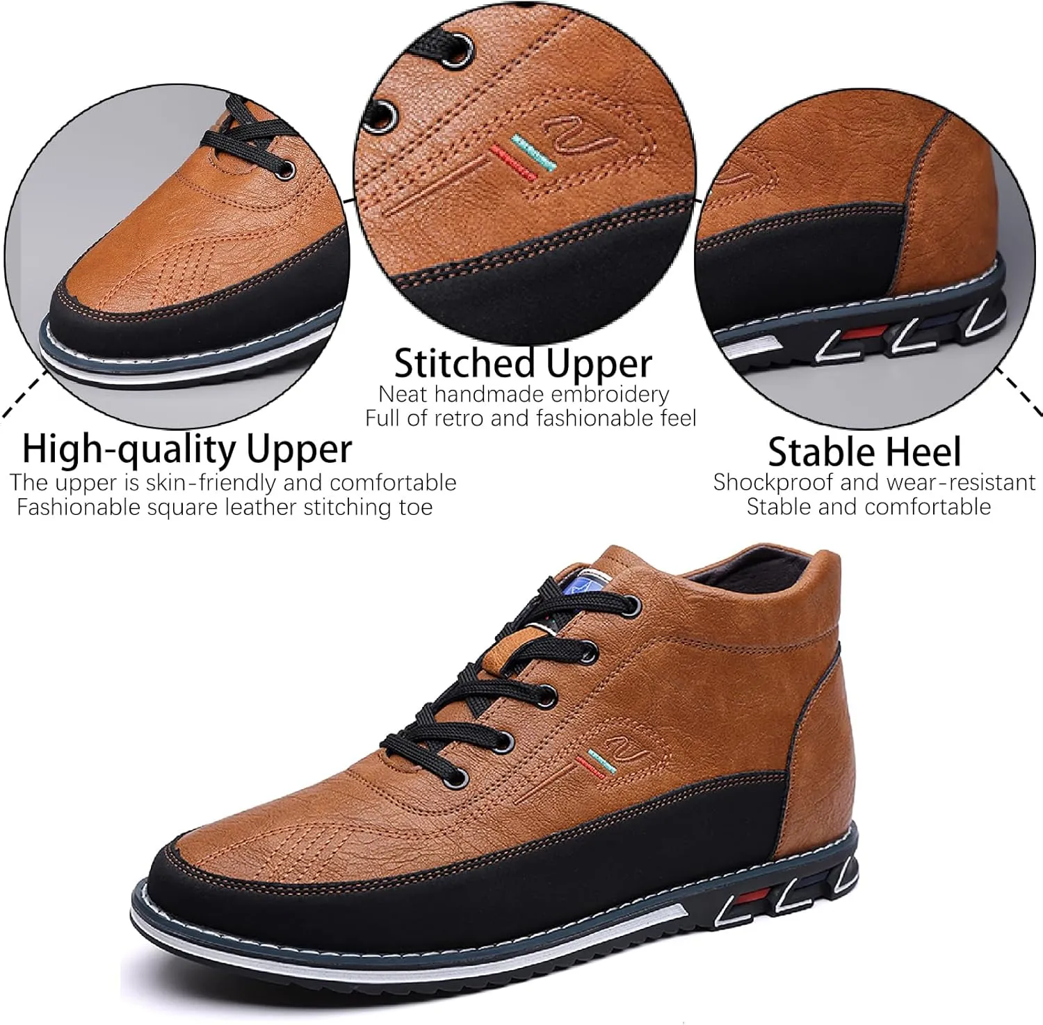 Men's Leather Lace Up Chukka Ankle Boots Casual Comfortable Round Toe Anti-slip Flat Oxford Booties for Office Driving Walking Sports Boots