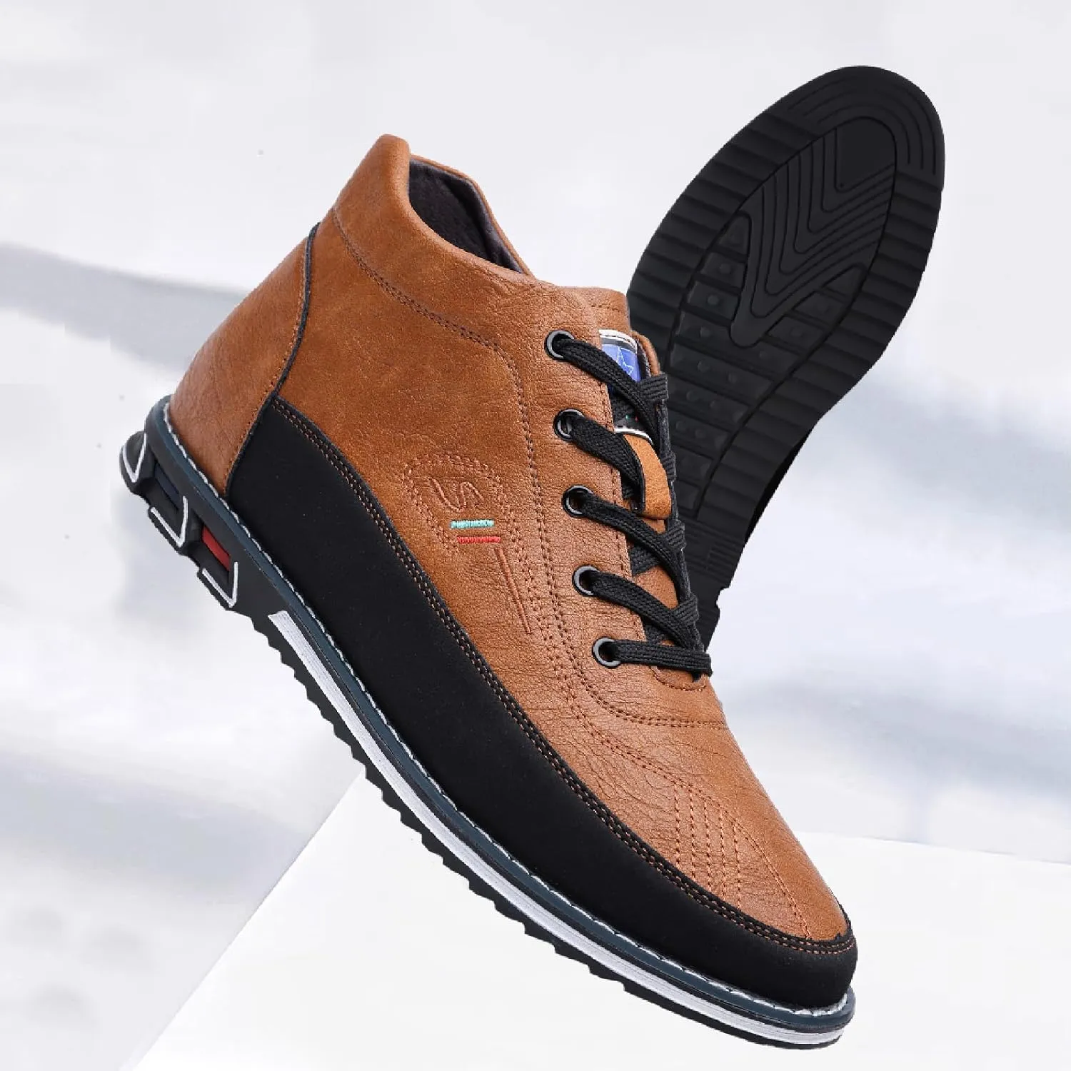 Men's Leather Lace Up Chukka Ankle Boots Casual Comfortable Round Toe Anti-slip Flat Oxford Booties for Office Driving Walking Sports Boots