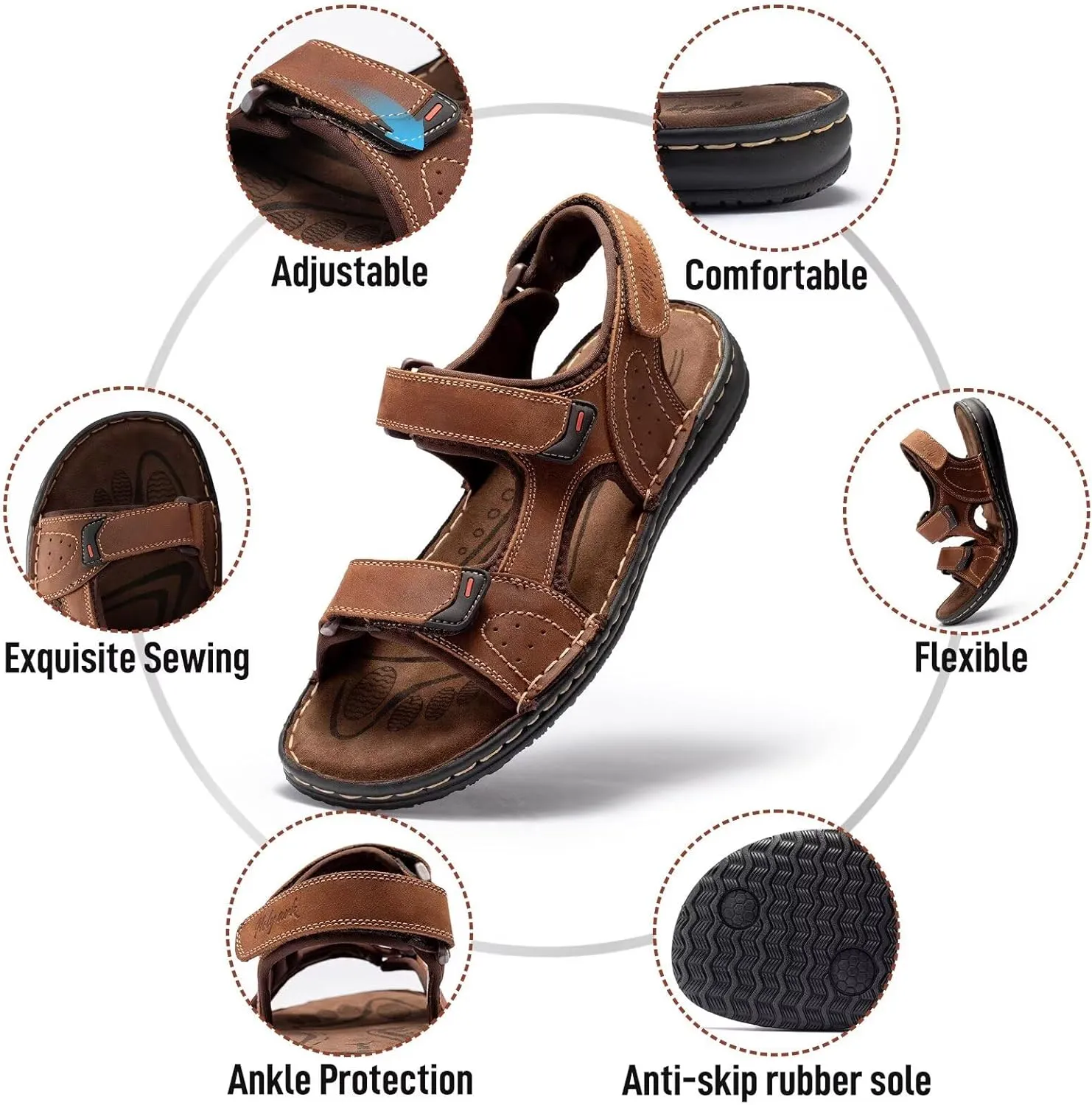 Men's Leather Sandals, Comfortable Open-Toe Outdoor Beach Shoes