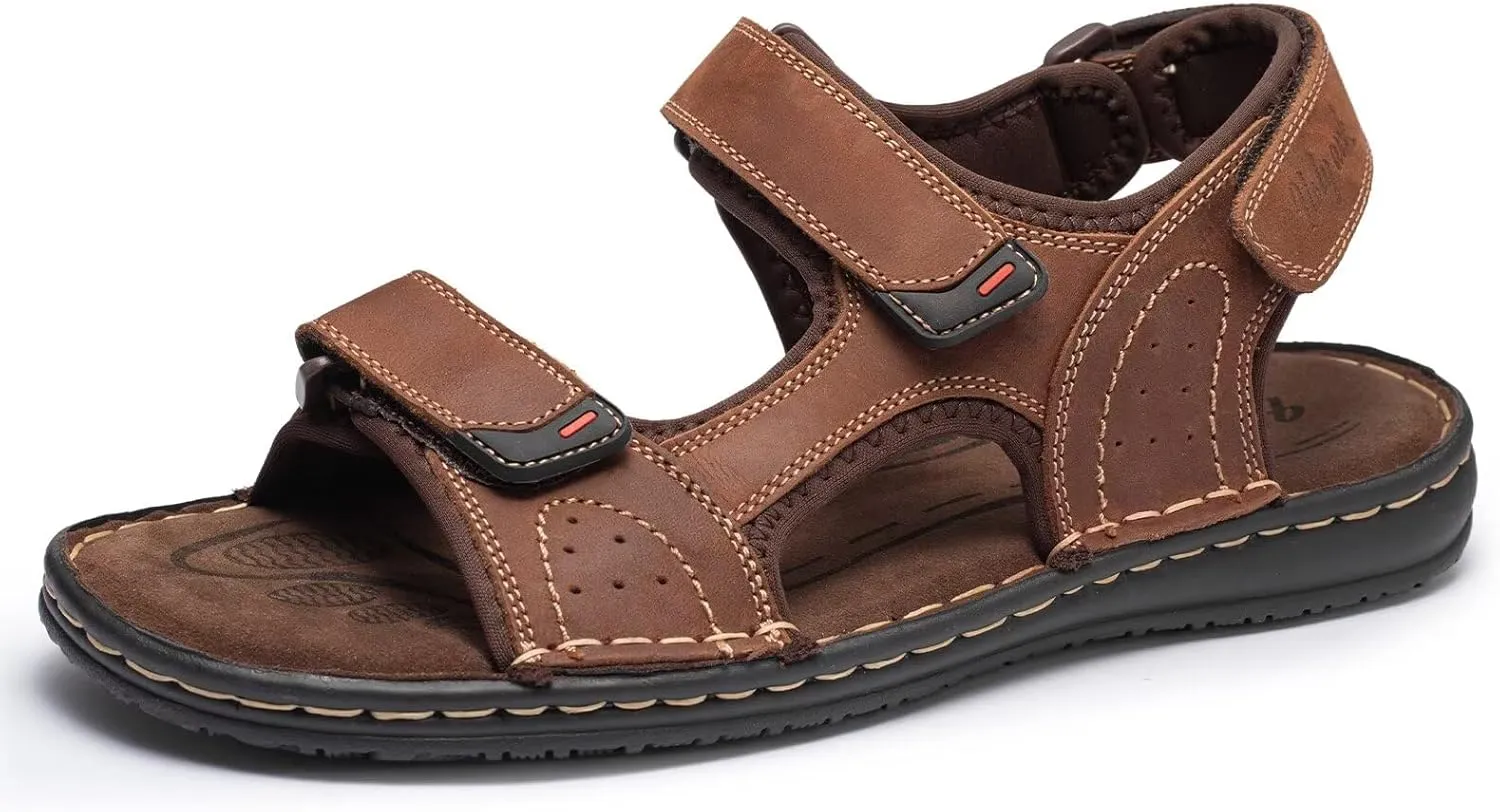 Men's Leather Sandals, Comfortable Open-Toe Outdoor Beach Shoes