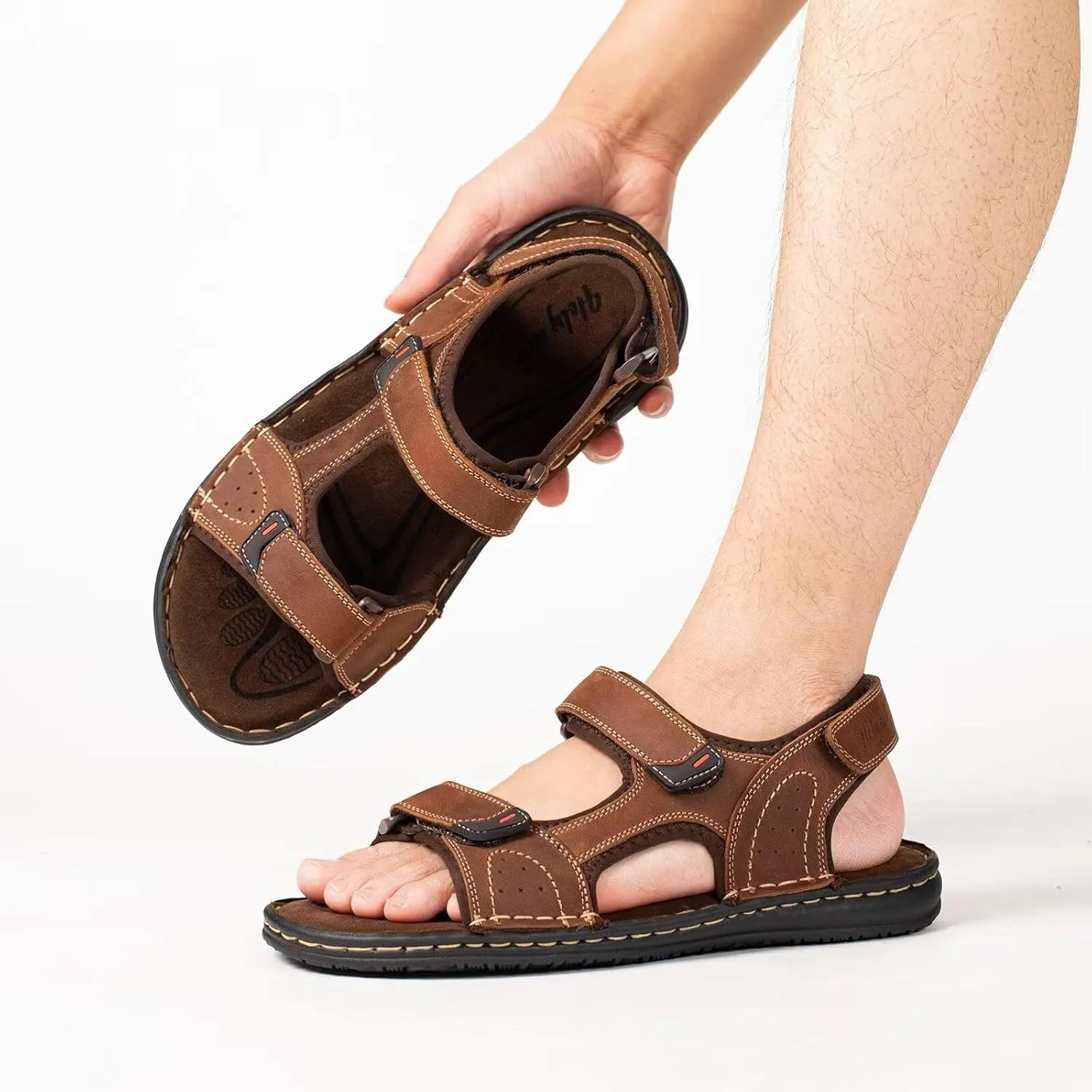 Men's Leather Sandals, Comfortable Open-Toe Outdoor Beach Shoes