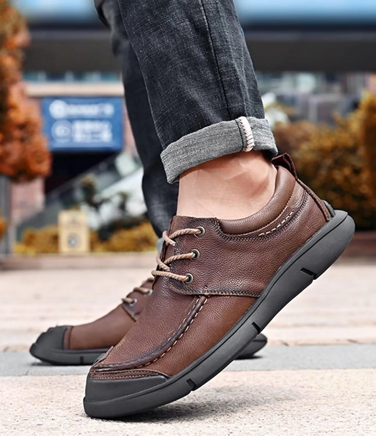 Mens Leather Shoes Loafers Causal Comfortable Walking Shoes Autumn Spring Hiking Shoes