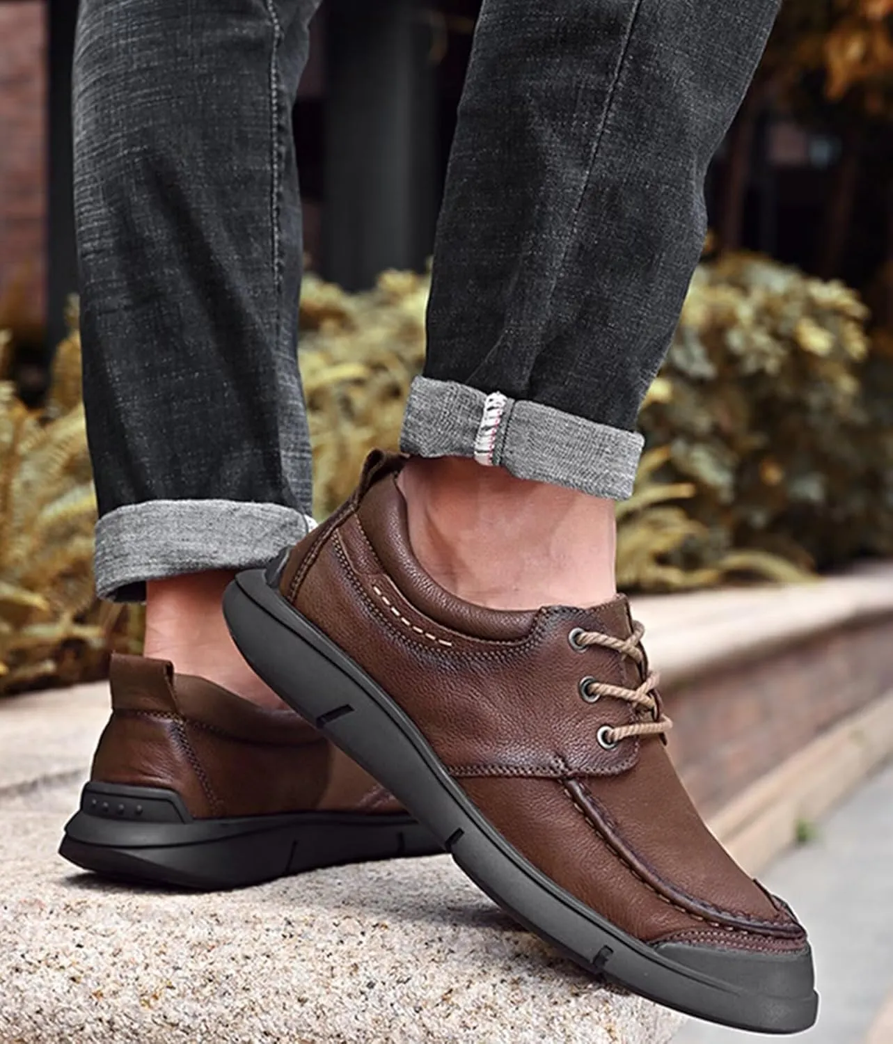 Mens Leather Shoes Loafers Causal Comfortable Walking Shoes Autumn Spring Hiking Shoes