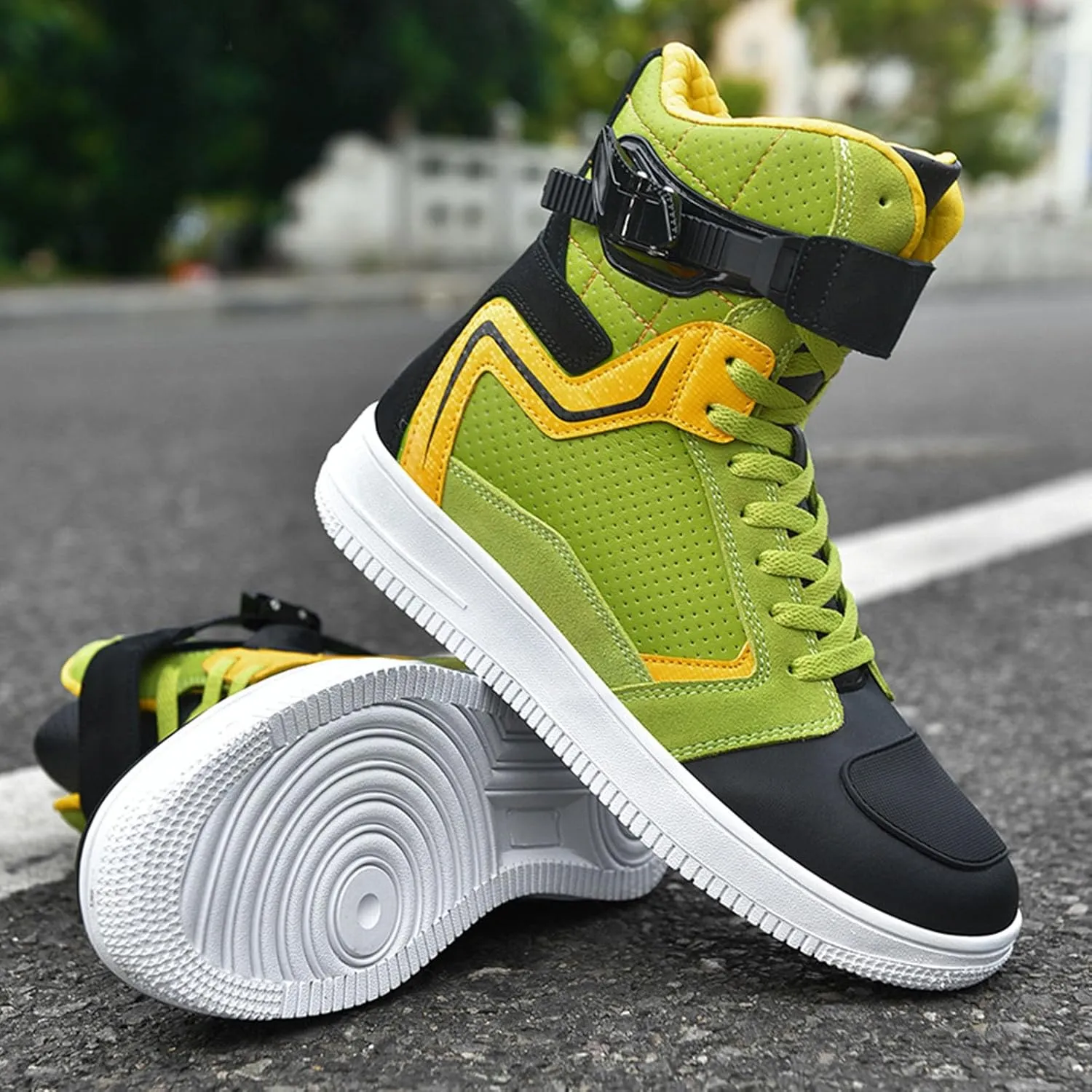 Mens Motorcycle Boots Anti-Slip with Zipper Leather Street Riding Shoes Breathable Protective Reinforced with Ankle Support, Anti-Slip Sole, Gear Pad Racing Shoes