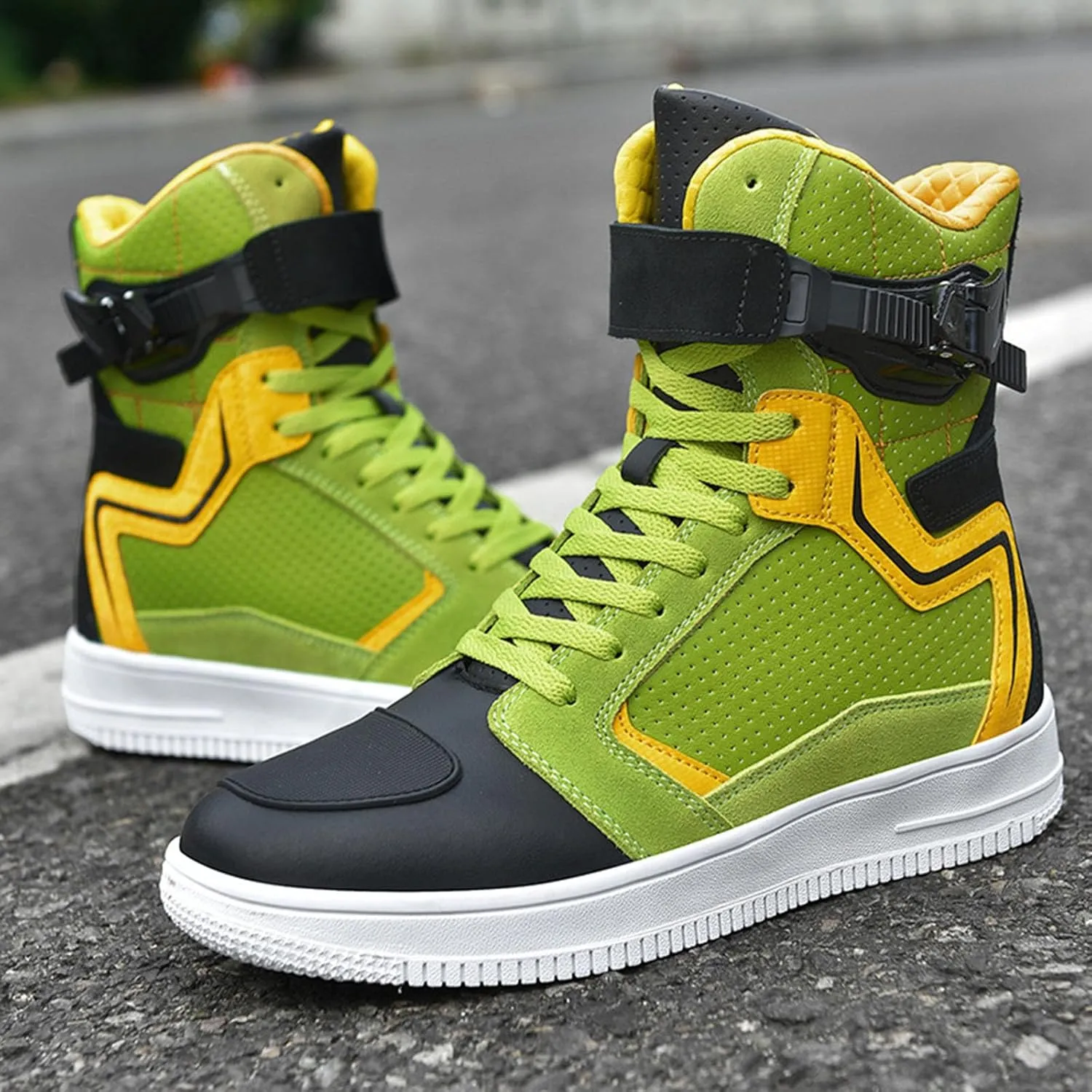 Mens Motorcycle Boots Anti-Slip with Zipper Leather Street Riding Shoes Breathable Protective Reinforced with Ankle Support, Anti-Slip Sole, Gear Pad Racing Shoes