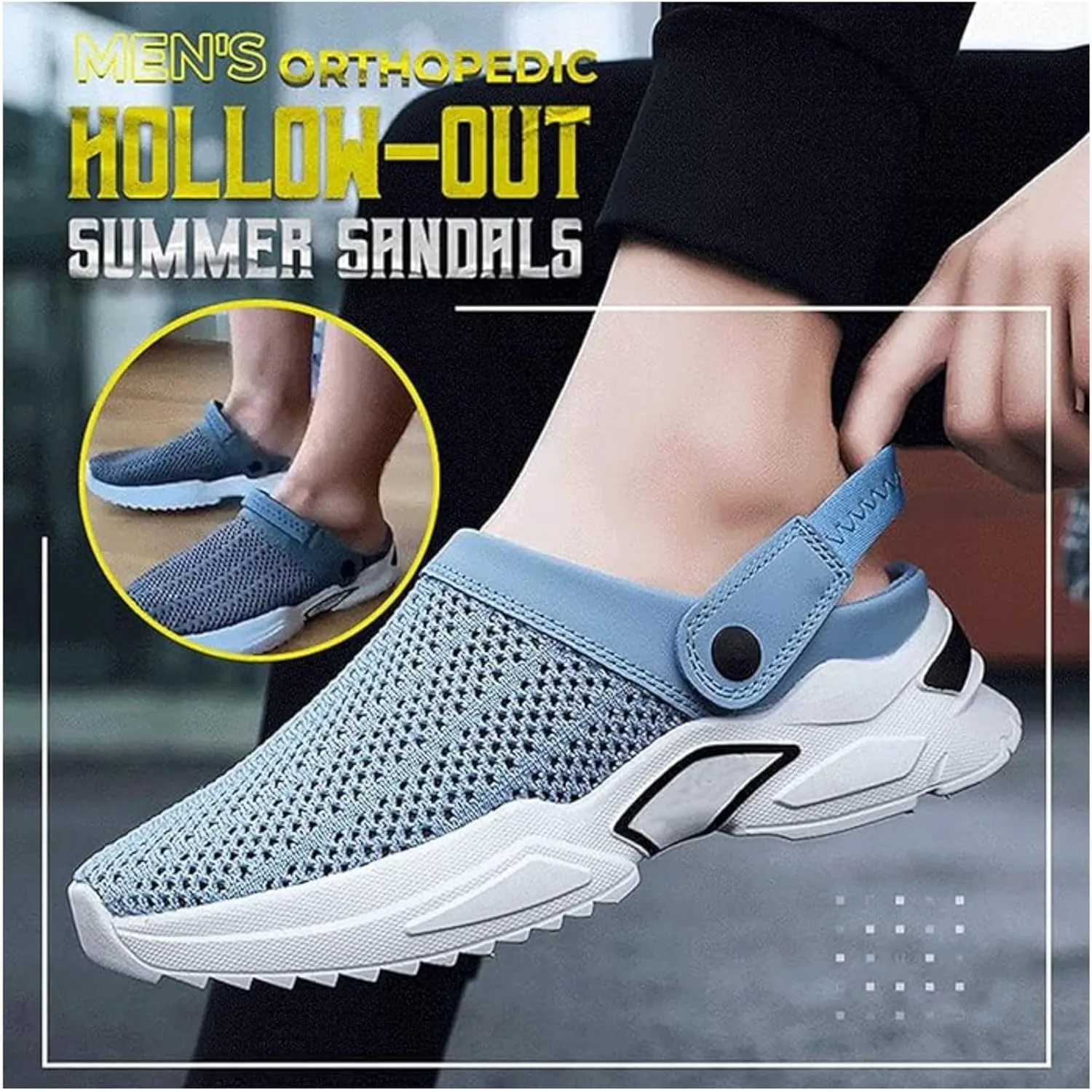 Men's Orthopedic Hollow-Out Summer Sandals,Mesh Shoes Sandals Mens,Orthopedic Diabetic Walking Boat Shoes Breathable Knit Mesh Walking Shoes Beach Sandals with Arch Support