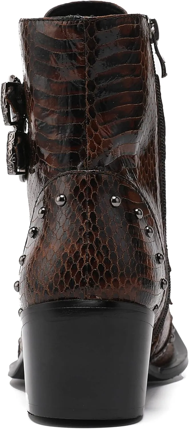 Mens Oxfords Boots Casual Dress Cowboy Boots Genuine Leather Metal Wingtip Toe Rivets Western Boots Fashion Ballroom Tuxedo Party Disco Rock Singer Prom Wedding Mid Top Boots for Men