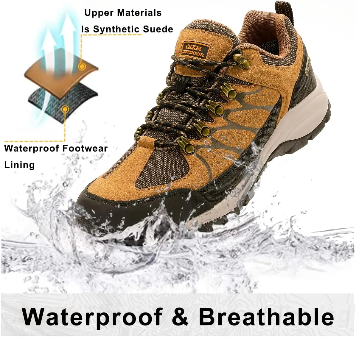 Men's Waterproof Hiking Shoes Lightweight Non-Slip Low-Cut Trekking Hiking Sneakers Outdoor Backpacking Camping Climbing Shoes