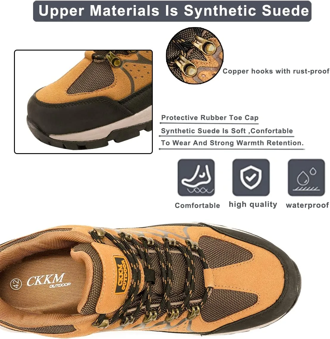 Men's Waterproof Hiking Shoes Lightweight Non-Slip Low-Cut Trekking Hiking Sneakers Outdoor Backpacking Camping Climbing Shoes