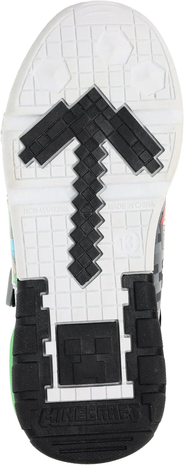 Minecraft Official Light Up Shoes for Boys, High-Top Sneakers for Little Kid/Big Kid, Navy/Green