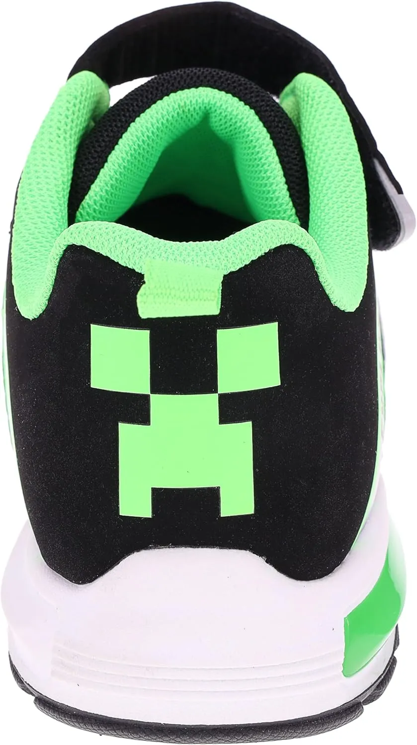 Minecraft Official Light Up Shoes for Boys, High-Top Sneakers for Little Kid/Big Kid, Navy/Green