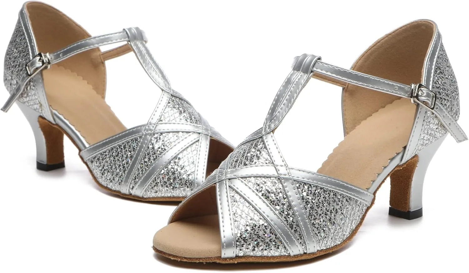 Minishion T-Strap Dance Shoes for Women Comfortable Party Sandals