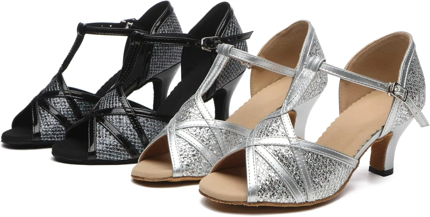 Minishion T-Strap Dance Shoes for Women Comfortable Party Sandals