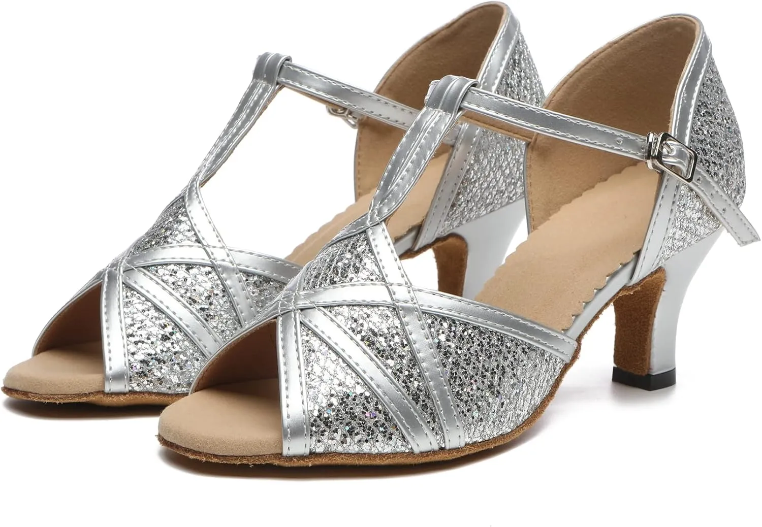 Minishion T-Strap Dance Shoes for Women Comfortable Party Sandals