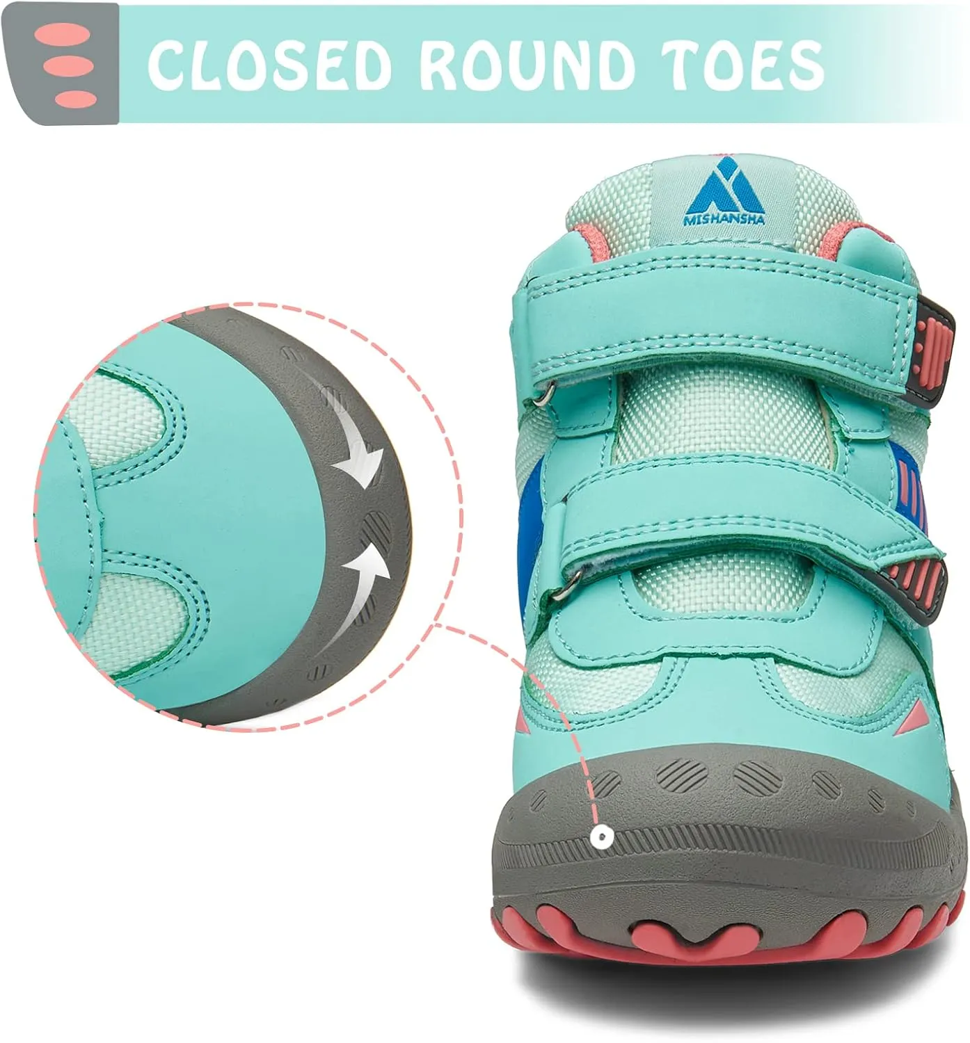 Mishansha Unisex-Child Outdoor Ankle Hiking Boots Boys Girls Trekking Walking Shoes with Hook and Loop