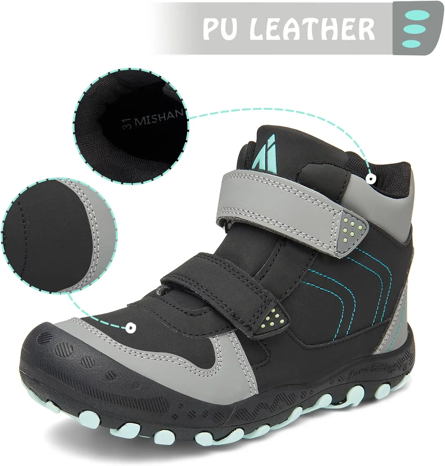 Mishansha Unisex-Child Outdoor Ankle Hiking Boots Boys Girls Trekking Walking Shoes with Hook and Loop