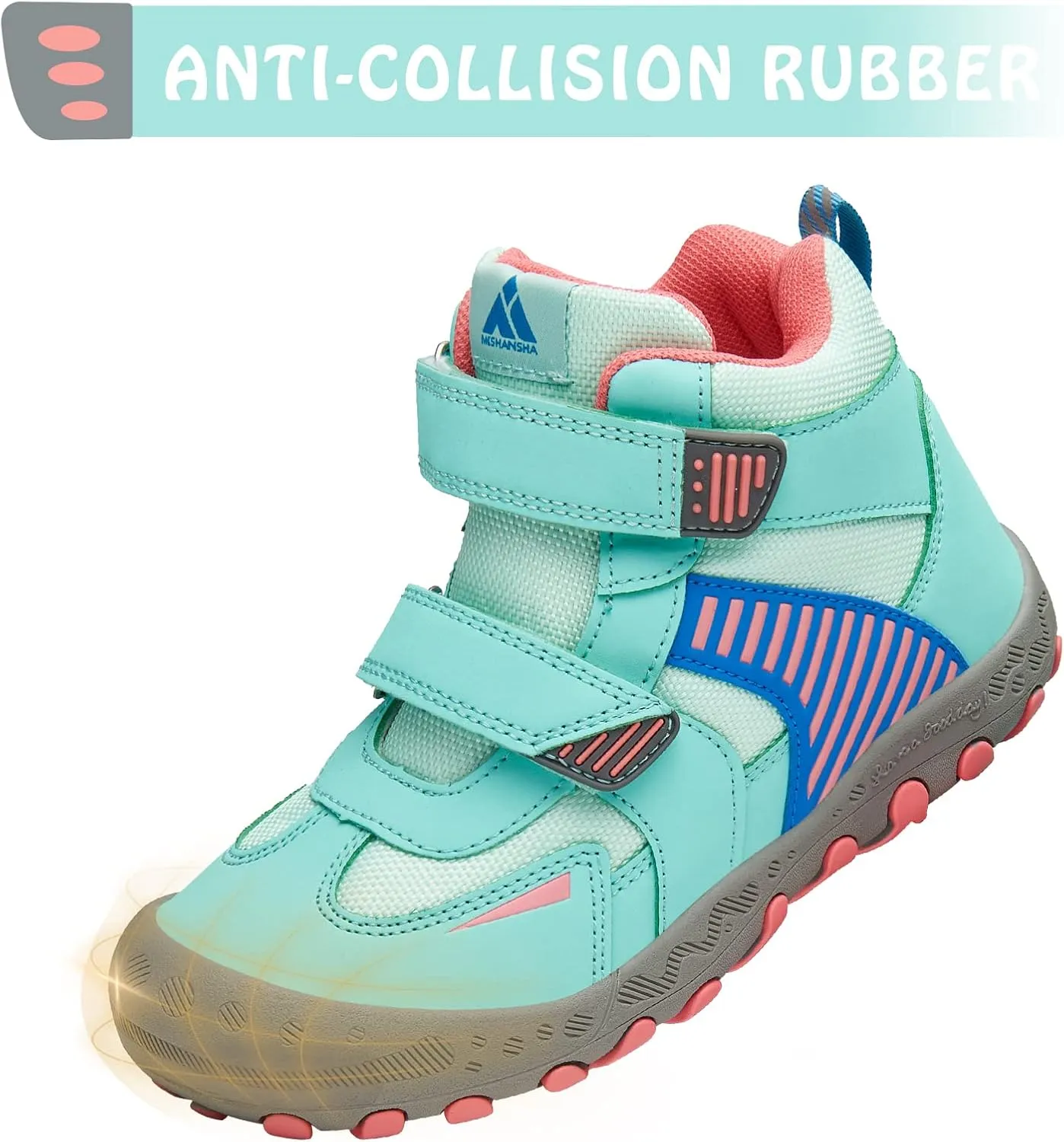 Mishansha Unisex-Child Outdoor Ankle Hiking Boots Boys Girls Trekking Walking Shoes with Hook and Loop