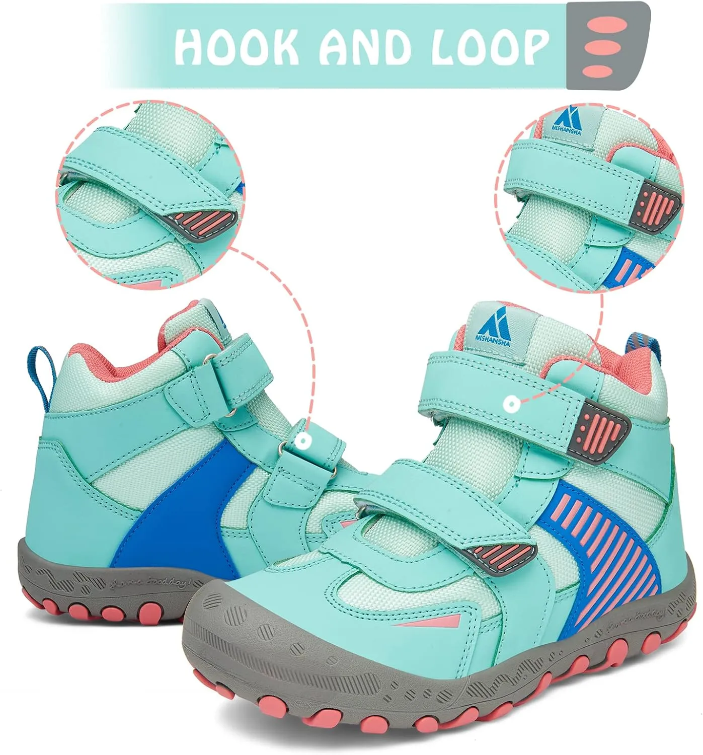 Mishansha Unisex-Child Outdoor Ankle Hiking Boots Boys Girls Trekking Walking Shoes with Hook and Loop
