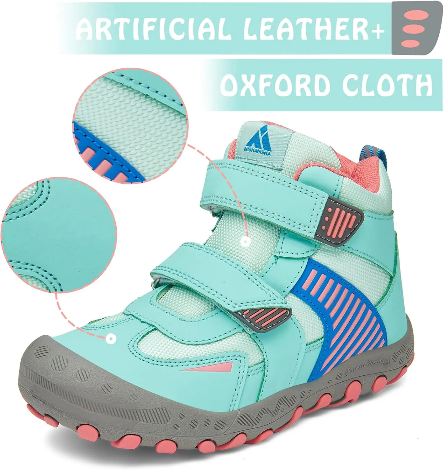 Mishansha Unisex-Child Outdoor Ankle Hiking Boots Boys Girls Trekking Walking Shoes with Hook and Loop