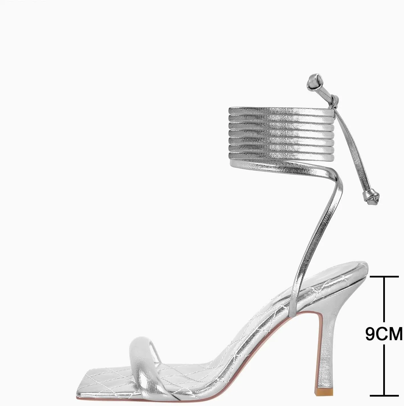 MissHeel Soft Padded Metallic Lace Up High Heel Sandals Suqare Toe