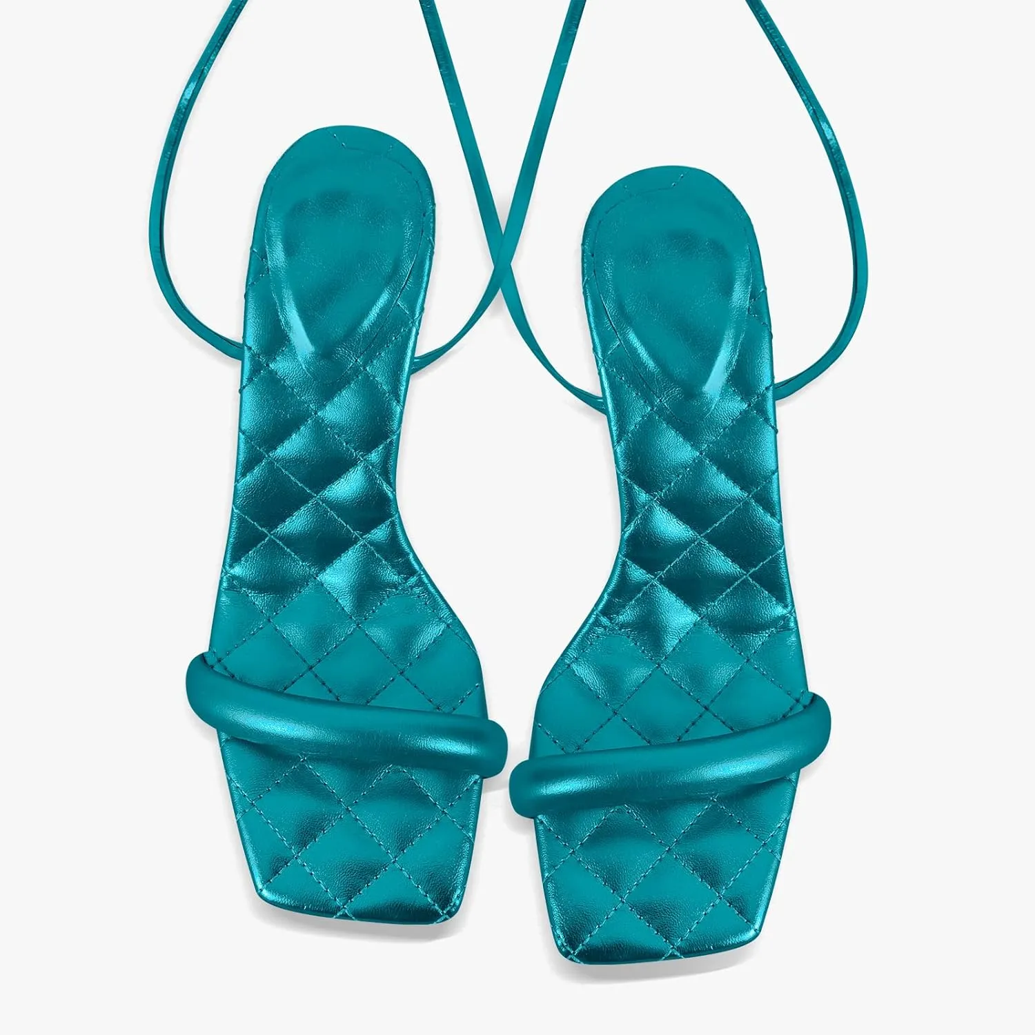 MissHeel Soft Padded Metallic Lace Up High Heel Sandals Suqare Toe