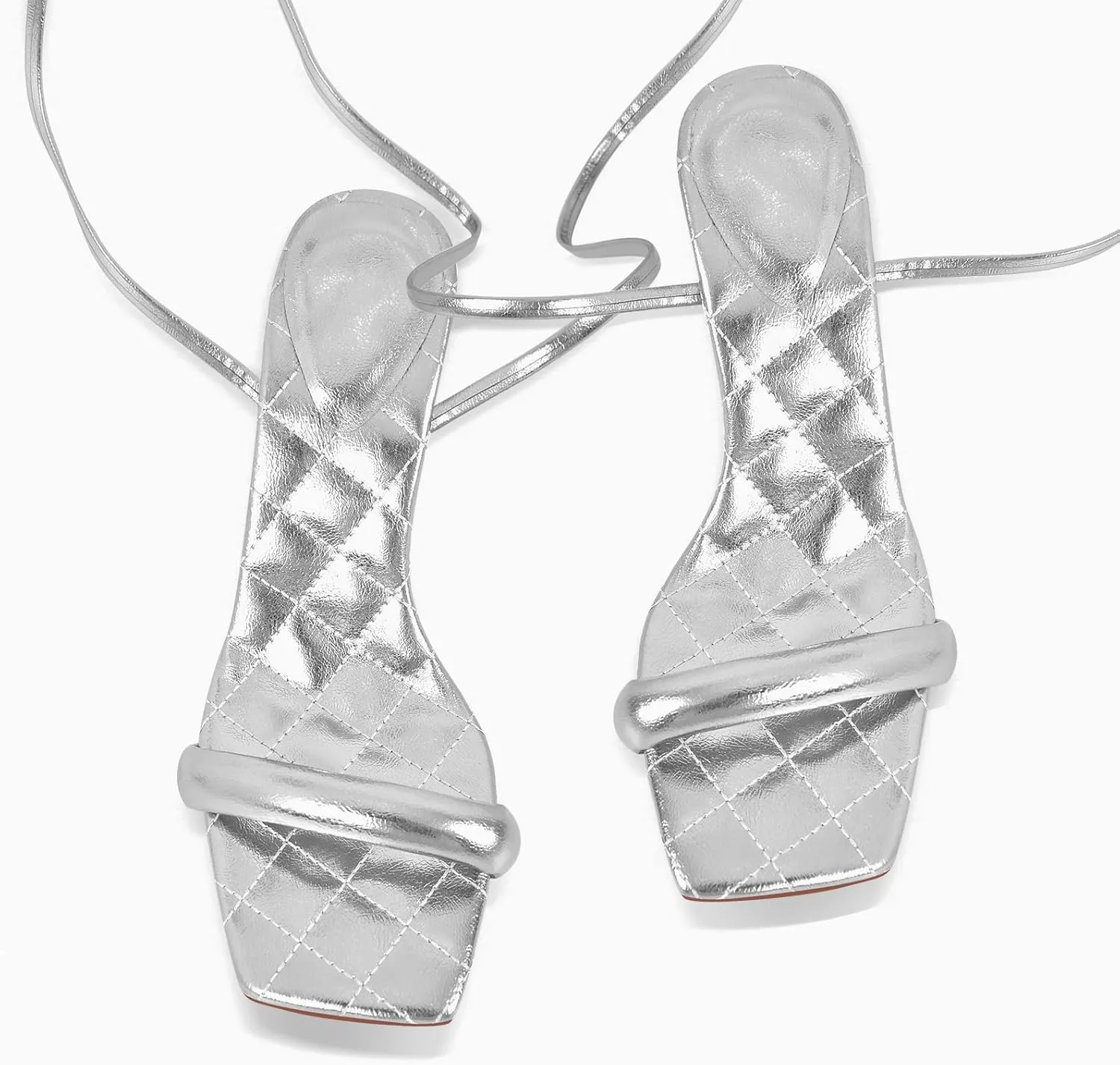 MissHeel Soft Padded Metallic Lace Up High Heel Sandals Suqare Toe