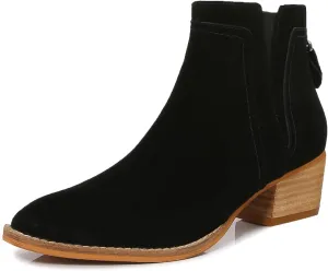 mm Women's Leather Ankle Boots, Classic Pointed Toe Chunky Low Wooden Heel Back Zipper Casual Chelsea Western Booties for Ladies Fall,Black Khaki