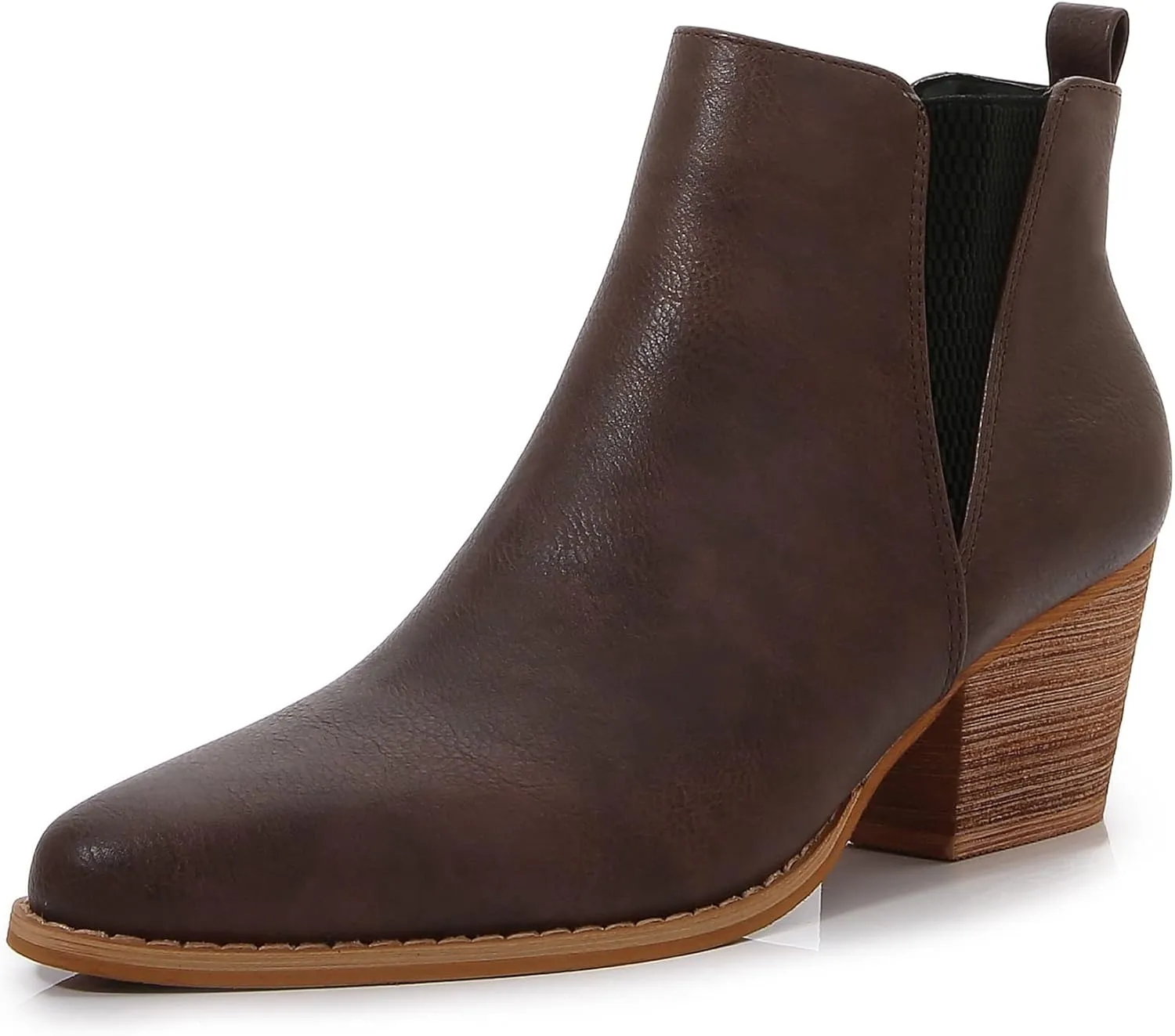 mm Women's Pointed Toe Mid Heels Chelsea Ankle Boots, Slip On Elastic Chunky Block Wooden Heel Short Western Booties for Ladies, Fall, Black, Brown, Snake White
