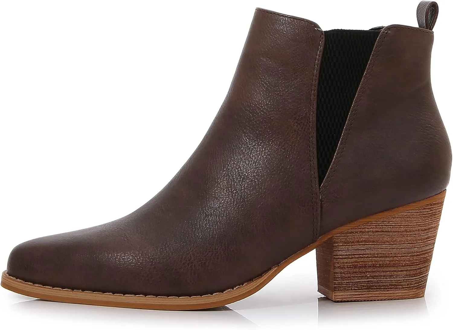 mm Women's Pointed Toe Mid Heels Chelsea Ankle Boots, Slip On Elastic Chunky Block Wooden Heel Short Western Booties for Ladies, Fall, Black, Brown, Snake White