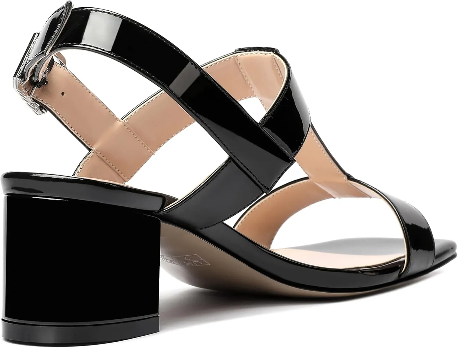 MODENCOCO Women's Buckle Dressy Patent Comfortable Dating Ankle Strap Open Toe Chunky Low Heel Heeled Sandals 2 Inch