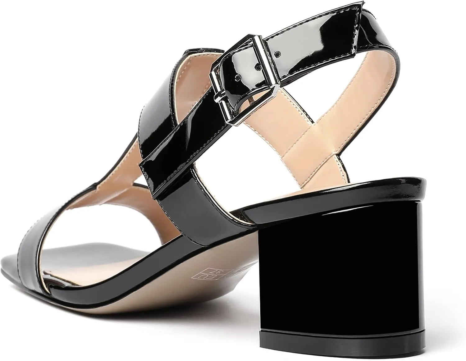 MODENCOCO Women's Buckle Dressy Patent Comfortable Dating Ankle Strap Open Toe Chunky Low Heel Heeled Sandals 2 Inch