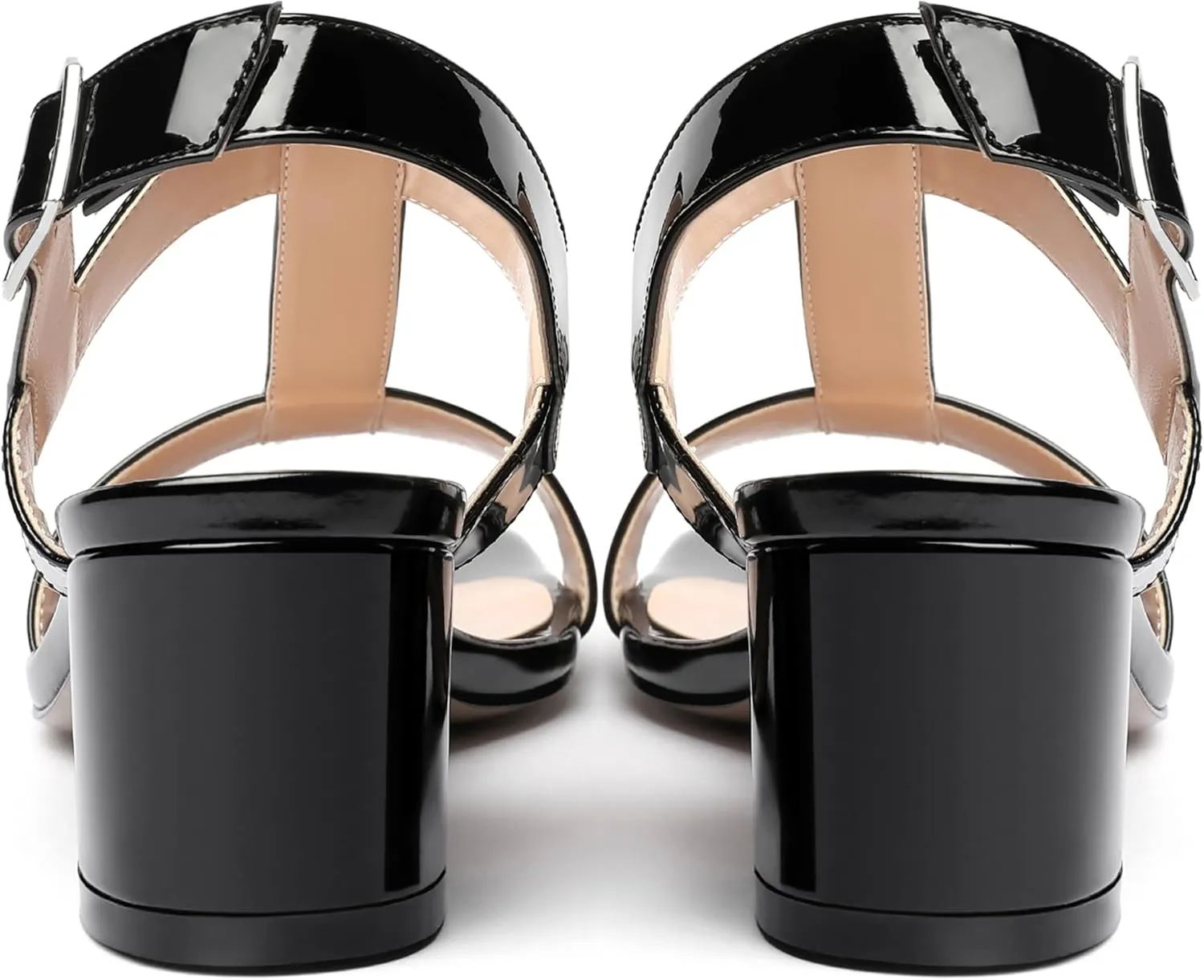 MODENCOCO Women's Buckle Dressy Patent Comfortable Dating Ankle Strap Open Toe Chunky Low Heel Heeled Sandals 2 Inch