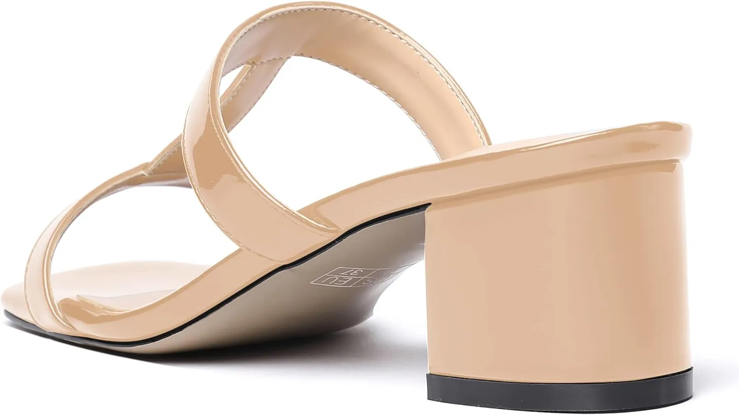 MODENCOCO Women's Slip On Casual Strap Square Toe Comfortable Patent Party Chunky Low Heel Heeled Sandals 2 Inch