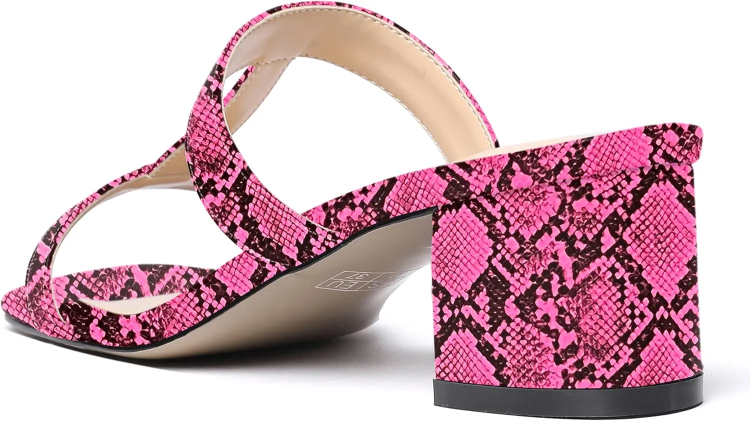 MODENCOCO Women's Slip On Casual Strap Square Toe Comfortable Patent Party Chunky Low Heel Heeled Sandals 2 Inch