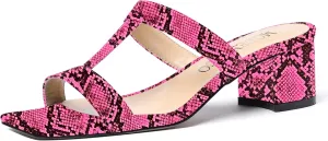 MODENCOCO Women's Slip On Casual Strap Square Toe Comfortable Patent Party Chunky Low Heel Heeled Sandals 2 Inch