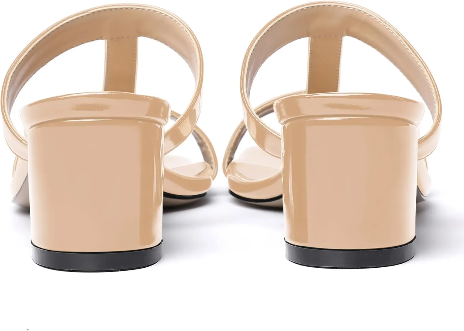 MODENCOCO Women's Slip On Casual Strap Square Toe Comfortable Patent Party Chunky Low Heel Heeled Sandals 2 Inch
