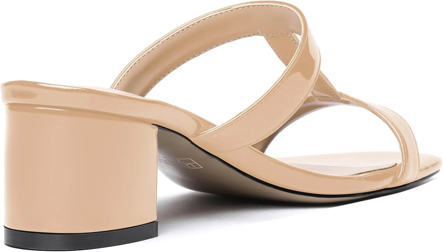 MODENCOCO Women's Slip On Casual Strap Square Toe Comfortable Patent Party Chunky Low Heel Heeled Sandals 2 Inch