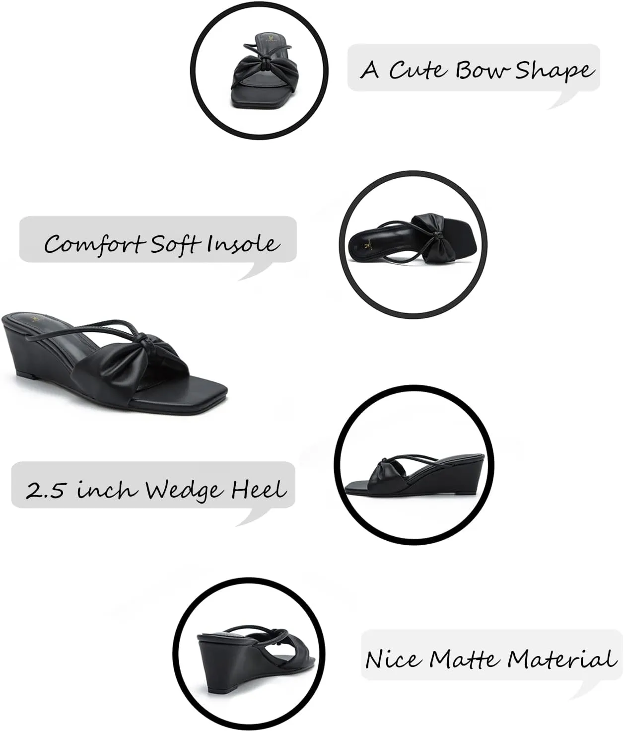 MOOMMO Women Wedge Mules Sandals Square Toe Slide Wedges Comfortable Sexy 2.5 Inch Wedge Mule Heels Open Toe Dress Office Party Chic Heeled Slipper Casual Summer 6-10 M US