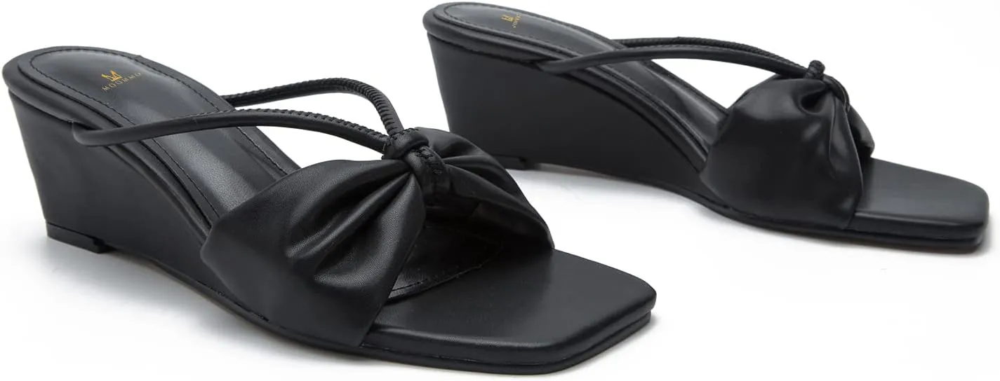 MOOMMO Women Wedge Mules Sandals Square Toe Slide Wedges Comfortable Sexy 2.5 Inch Wedge Mule Heels Open Toe Dress Office Party Chic Heeled Slipper Casual Summer 6-10 M US