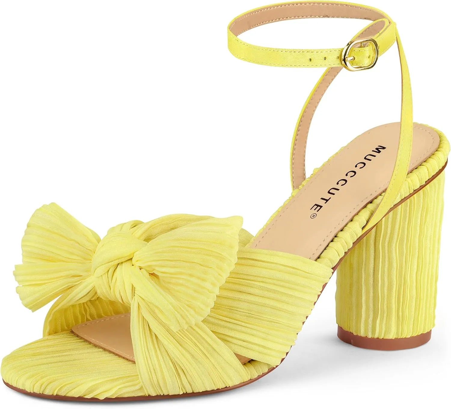 MUCCCUTE Women's Bow Knot Heeled Sandals Ankle Buckle Strap Chunky Heeled Open-toe Comfortable Wedding Party Fashion Heeled