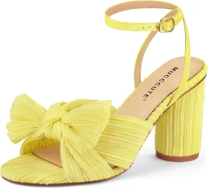 MUCCCUTE Women's Bow Knot Heeled Sandals Ankle Buckle Strap Chunky Heeled Open-toe Comfortable Wedding Party Fashion Heeled
