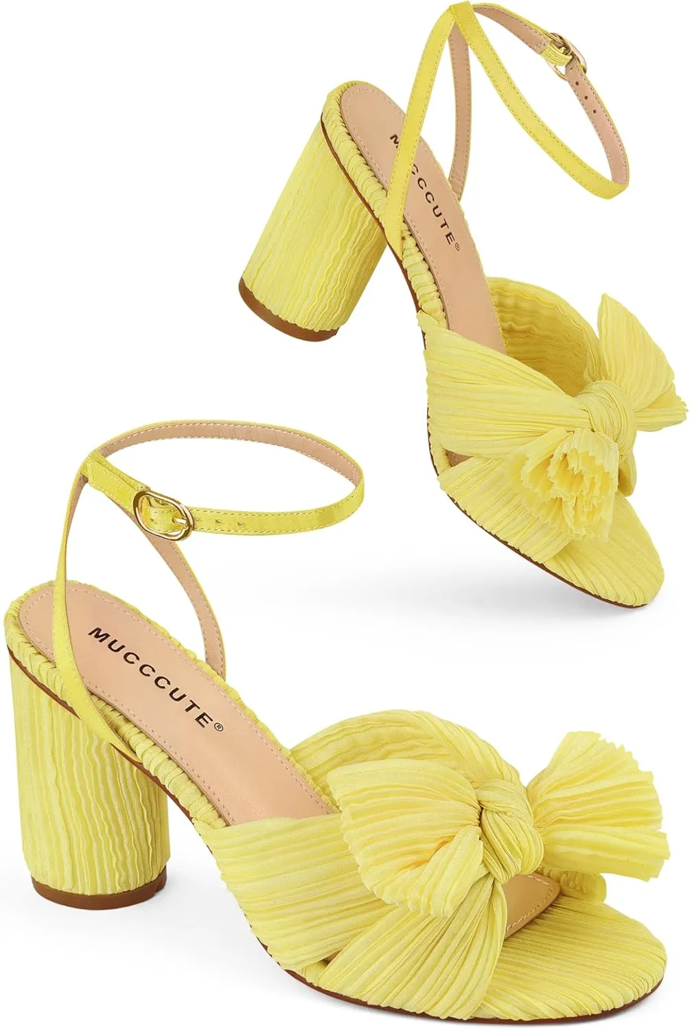 MUCCCUTE Women's Bow Knot Heeled Sandals Ankle Buckle Strap Chunky Heeled Open-toe Comfortable Wedding Party Fashion Heeled